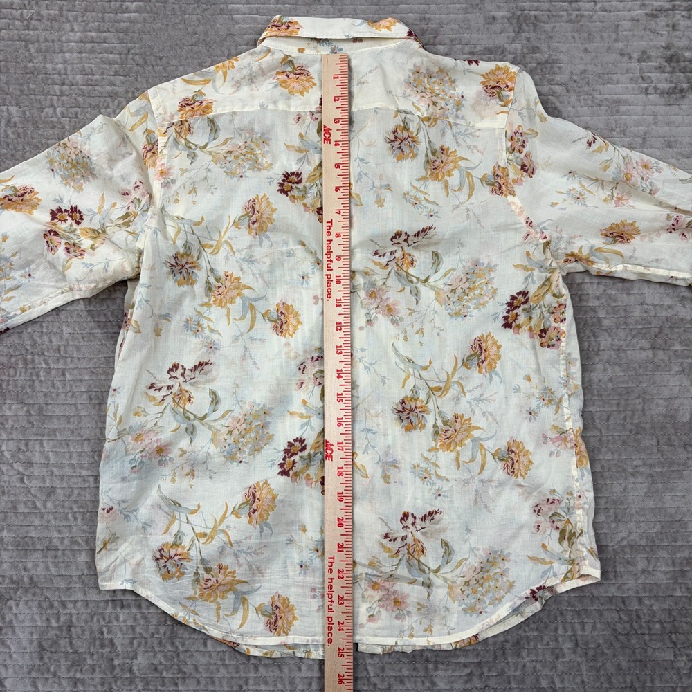 Lauren Ralph Lauren Floral Pintuck Cotton Button Down Shirt Cream Cottagecore M - Picture 5 of 7